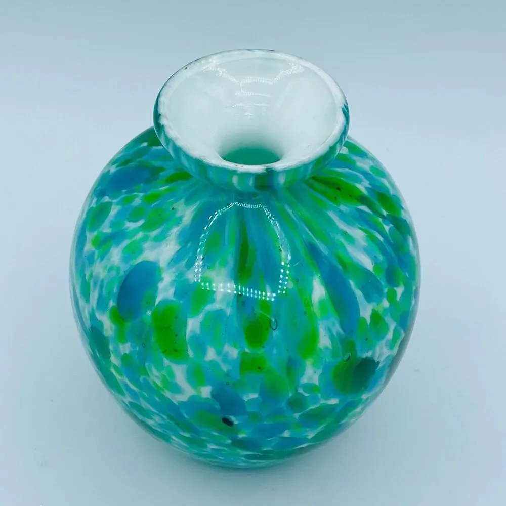 Multi-Colored Blue Green Turquoise Art Glass Speckled Vase
